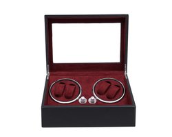Verkoop Nederland® - Horloge Doos - Automatische - 4 + 6 Horloges Winder - Mover Box - Storages - Moderne Stijl - Extreem Stil - Met Verlichting - 4 Programma's - Zwart/Rood -
