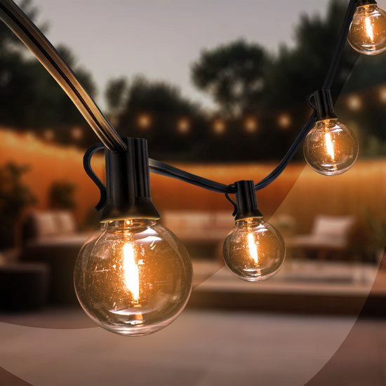 Ledvion Prikkabel, Lichtsnoer 30M, 50x E12 LED Lamp, waterdicht IP44, 15W, 2700K, LED Prikkabel, Lichtsnoer buiten
