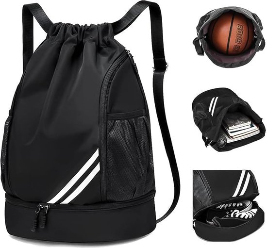 Sac De Sport Avec Compartiment à Chaussures Séparé – 20L, Nylon Imperméable – Bretelles Réglables – Pour Gym, Natation, Basket