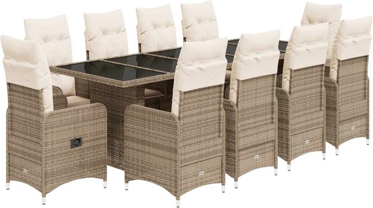 VidaXL 11-delige Bistroset met kussens poly rattan beige