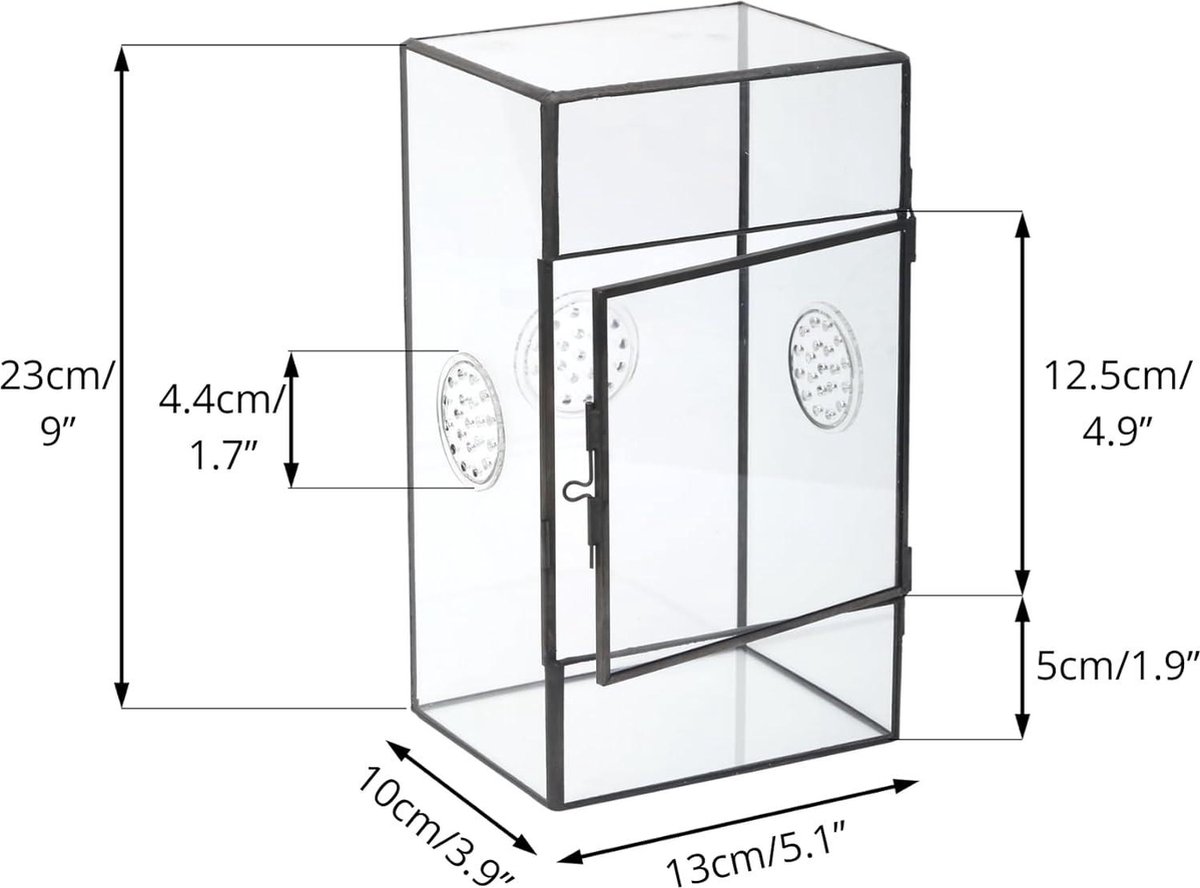 Homtone Acryl Insectenterrarium – 15x15x25 Cm, Met Magneetdeur, Voeropening, 1 Mm Ventilatiegaatjes, Voor Springspinnen, Slakken En Kleine Reptielen