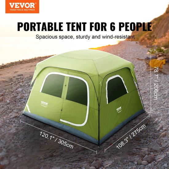 Carlovo Tent - Kampeertent - Tenten - Camping - Waterdichte Familietent - Kamperen - Directe Opzet - Max 6 Personen - Groen van Carlovo — afbeelding 2