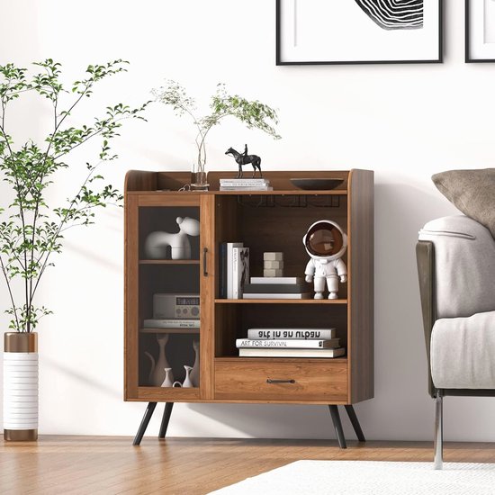Zwarte 360° Draaibare Buffetkast, 107 X 40 X 71,4 Cm, Met Opbergruimte Rotandeur En Open Plank