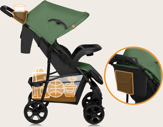 Lionelo Emma Plus - Buggy - Lichte en Duurzame Kinderwagen - 5-Punts Gordel - Rugleuningverstelling tot Ligpositie - Verlengd Luifel met Venster - Grote Mand - Praktische Tas en Organizer - Schokdempers - Geschikt voor Kinderen tot 15 kg van LIONELO — afbeelding 2