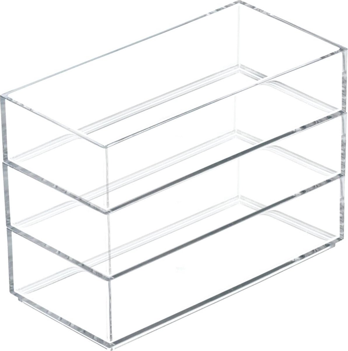 Goedkoopste Stapelbare make-up organizer voor beauty accessoires - lippenstift en nagellak houder - badkamer of slaapkamer opberger - set van 3 - transparant en zilverkleurig