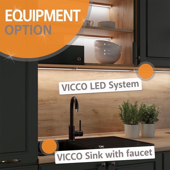 Vicco R-Line Eenpersoonskeuken – 140 cm, WB Antraciet Edel grijs/wit