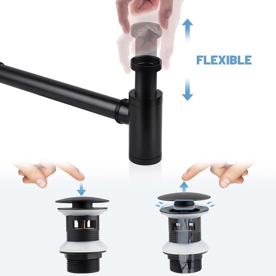 Rea Wastafelsifon Wastafelafvoer Zwart Met Afvoerplug Pop Up