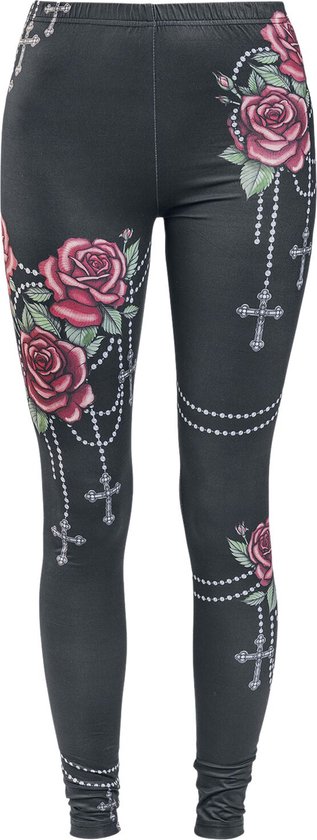 Legging noir Rock Rebel by EMP avec roses et croix Femme - S