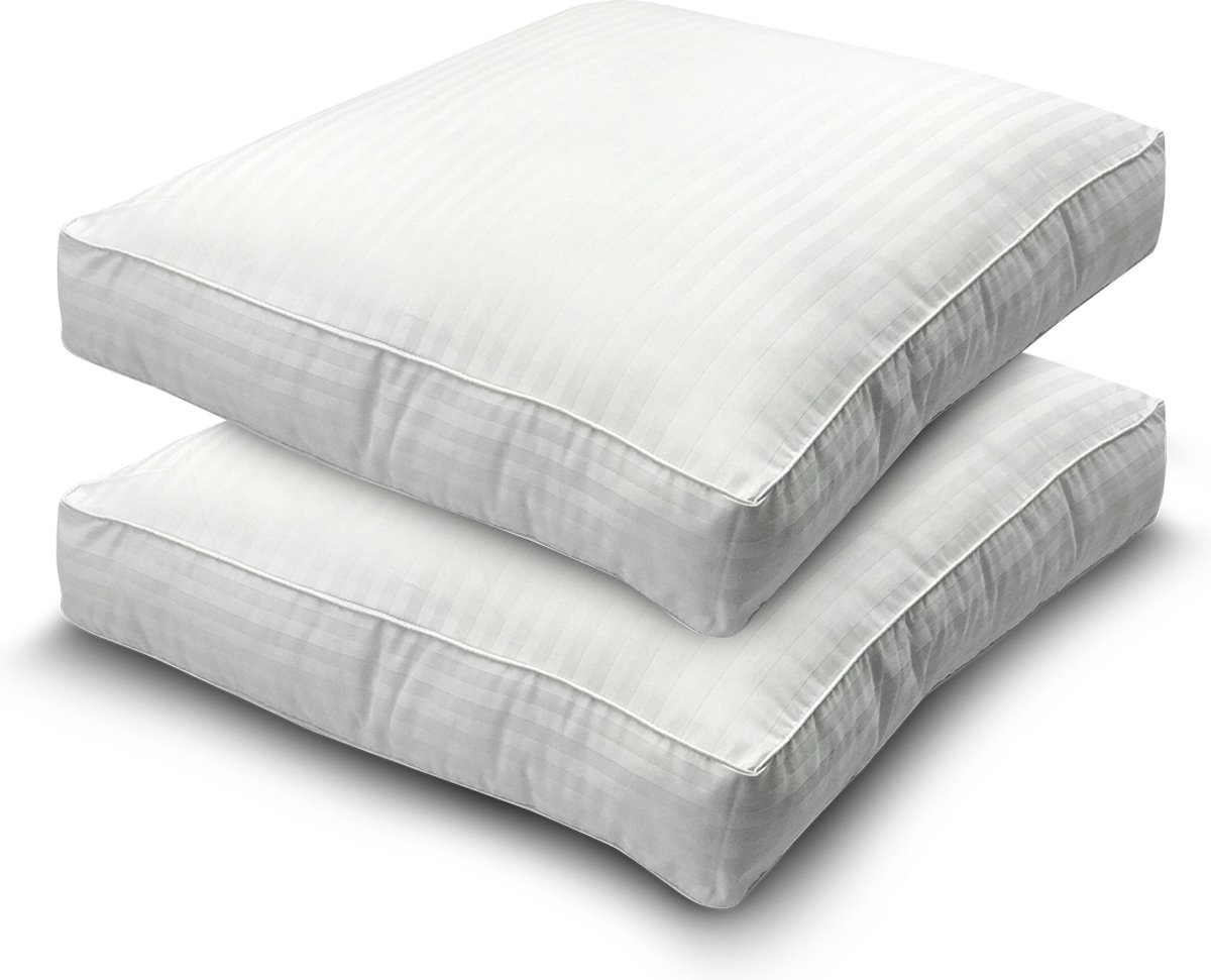 Katoenen Box Kussen Wit met Satijnstreep, 2-pack- Zydante Swisstech - 50x60x10