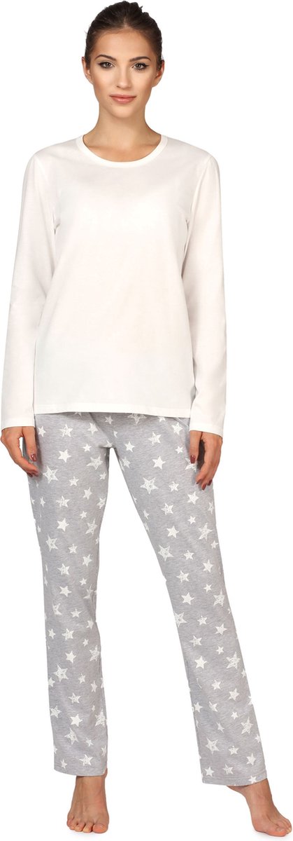 Bellivalini Dames Pyjama - Lange mouwen - Lange broek - Katoen - BLV-BLV50-167-PJ - Crème Melange Sterren - XXL