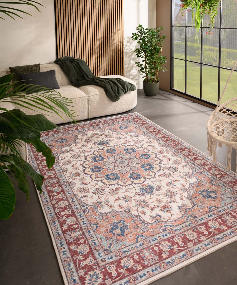 Vintage buitenkleed - Valenca Nova crème/rood 80x150