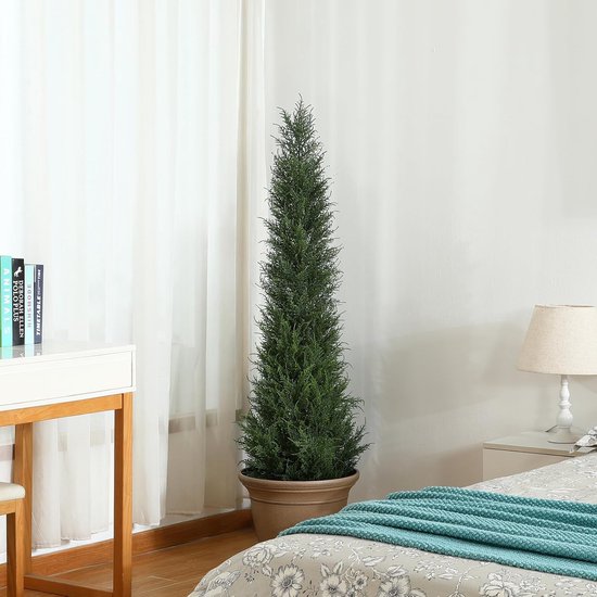 Kunstmatige cipres, weerbestendig, voor buiten, 150 cm, met 125 uv-veilige naaldbundels, outdoor cipressen voor gebruik buitenshuis