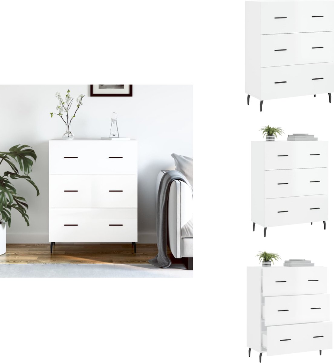 vidaXL Dressoir - Dressoirs - Kast - Buffetkast - Dressoir 69,5x34x90 cm bewerkt hout hoogglans wit