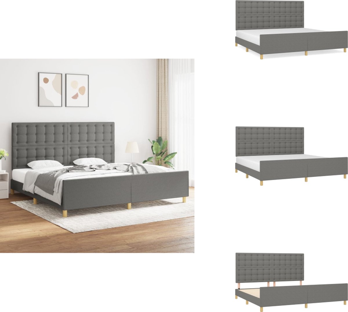 vidaXL Bedframe Met Hoofdeinde - Bedframes Met Hoofdeindes - Bed - Slaapmeubel - Bedframe zonder matras stof donkergrijs 200x200 cm