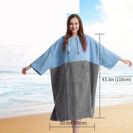 Serviette à langer Bovista - Poncho de Surf - Adultes - Femme & Homme - Doux - Bleu Marine & Grijs