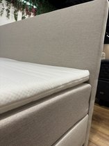 Complete boxspring set Magic 180x210 beige - betaalbare hotel boxspring voor thuis - Ultieme luxe gecombineerd met ongekend slaapcomfort - orthopedische pocketvering matras tegen rugklachten + 1 koudschuim topper, strak meegestoffeerd hoofdbord