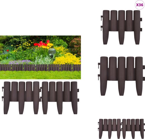 EXLECO 20 stuks gazonranden, grijs, 5 meter, palissade, hek, steeneffect, tuin, gazonrand, planten, borderrand, kunststof, voor gazon, bloembed