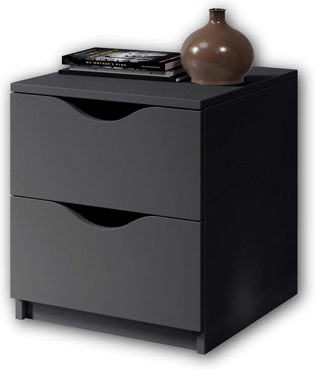 Goodivery ® Nachtkastje Met Twee Laden In Grafiet - Moderne Nachtkast Met Opslagruimte Voor Uw Bed - 40 x 45 x 42 cm (B x H x D)