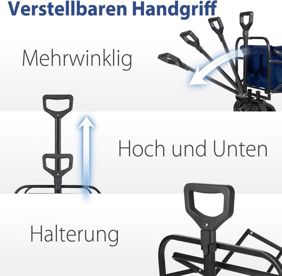 Bolderkar 200KG - Opvouwbare Bolderkar - Brede Banden 17x10 cm - Transportwagen Alle Terreinen - Telescoopstang Remmen - Klassiek 3017 - Olijfgroen van Bolderkar — afbeelding 3
