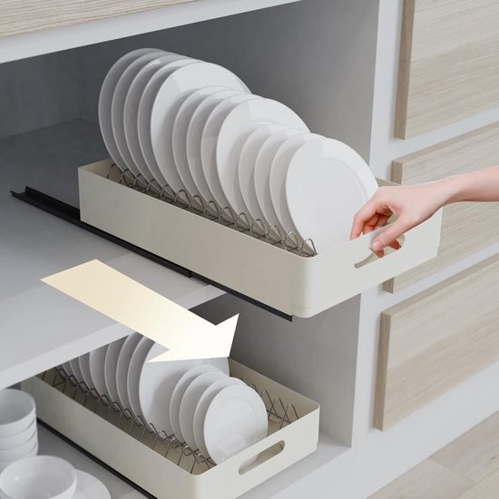 Égouttoir à vaisselle compact et extensible pour armoire de cuisine avec accès facile et grande capacité