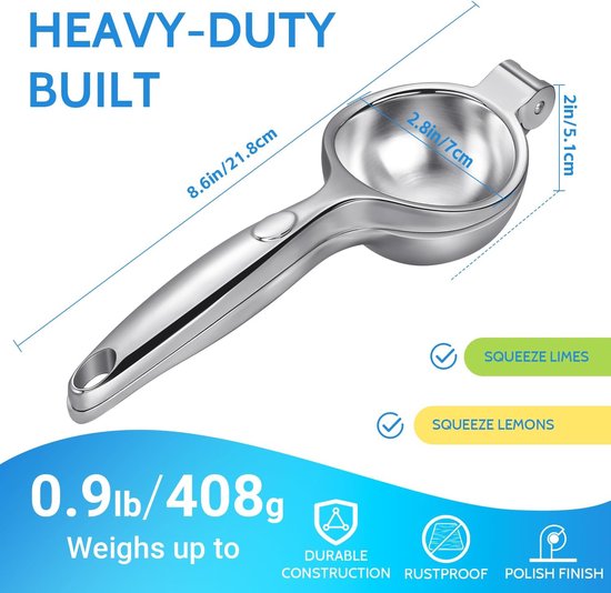 Allecto - Citruspers - Handmatige citroenpers - Robuuste kwaliteit - Zilver - Ideaal voor cocktails - Perfect voor citrusvruchten - Geschikt voor k... van Allecto — afbeelding 4