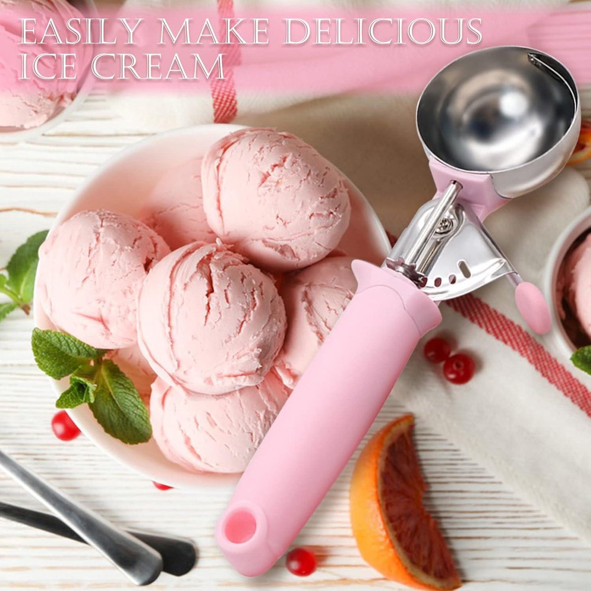 Cuillère à Glace - Pelle à Ressort Avec Poignée Confortable - Cuillère à Glace Easy Squeeze Cookie Scoops Pour La Cuisson De Fruits, Biscuits Et Crème