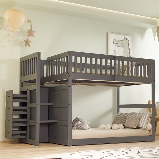 Merax Half Hoogslaper 140x200 Cm Kinderbed Met Opbergruimte Houten 