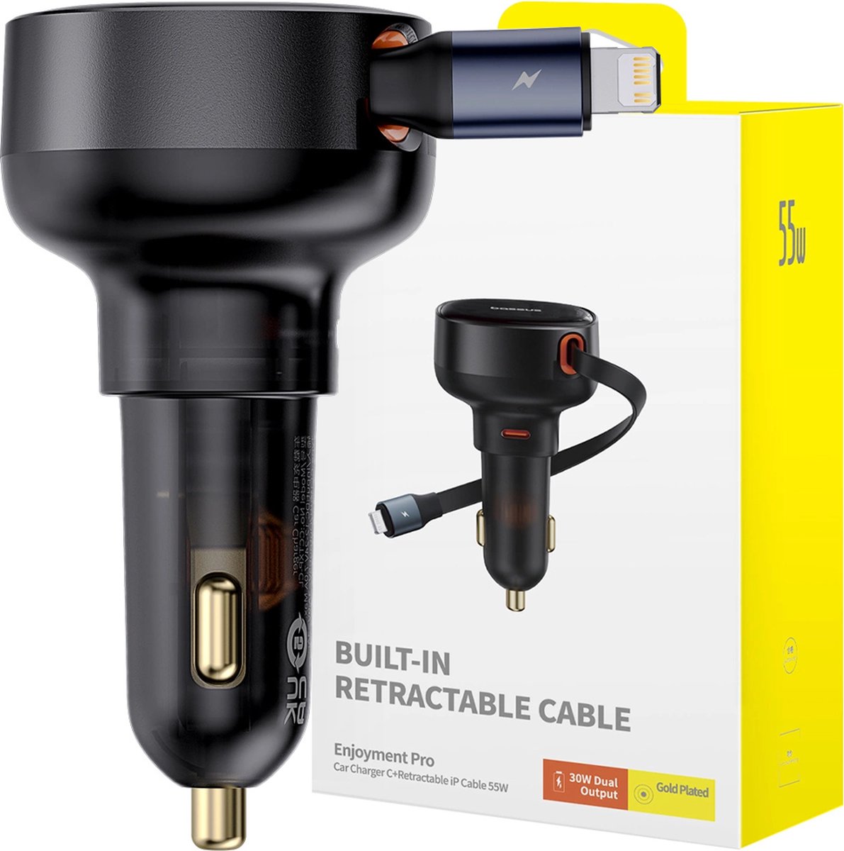 Baseus - Enjoyment - Pro USB-C - (vrouwelijk) / Lightning - (mannelijk) - 60W - autolader - zwart