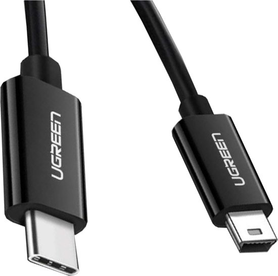 USB-C naar mini-USB kabel 1m, 2A opladen, 480 Mbps data, duurzaam 10.000 buigingen, Ugreen US242 zwart