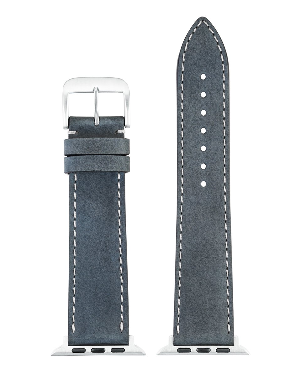 EULIT leer horlogeband geschikt voor Apple Watch 42-44-45-46 maat - Serie 1-2-3-4-5-6-7-8-9-10 + SE - nubuk smart - 22mm - blauw - metalen verguld gesp - incl. adapter