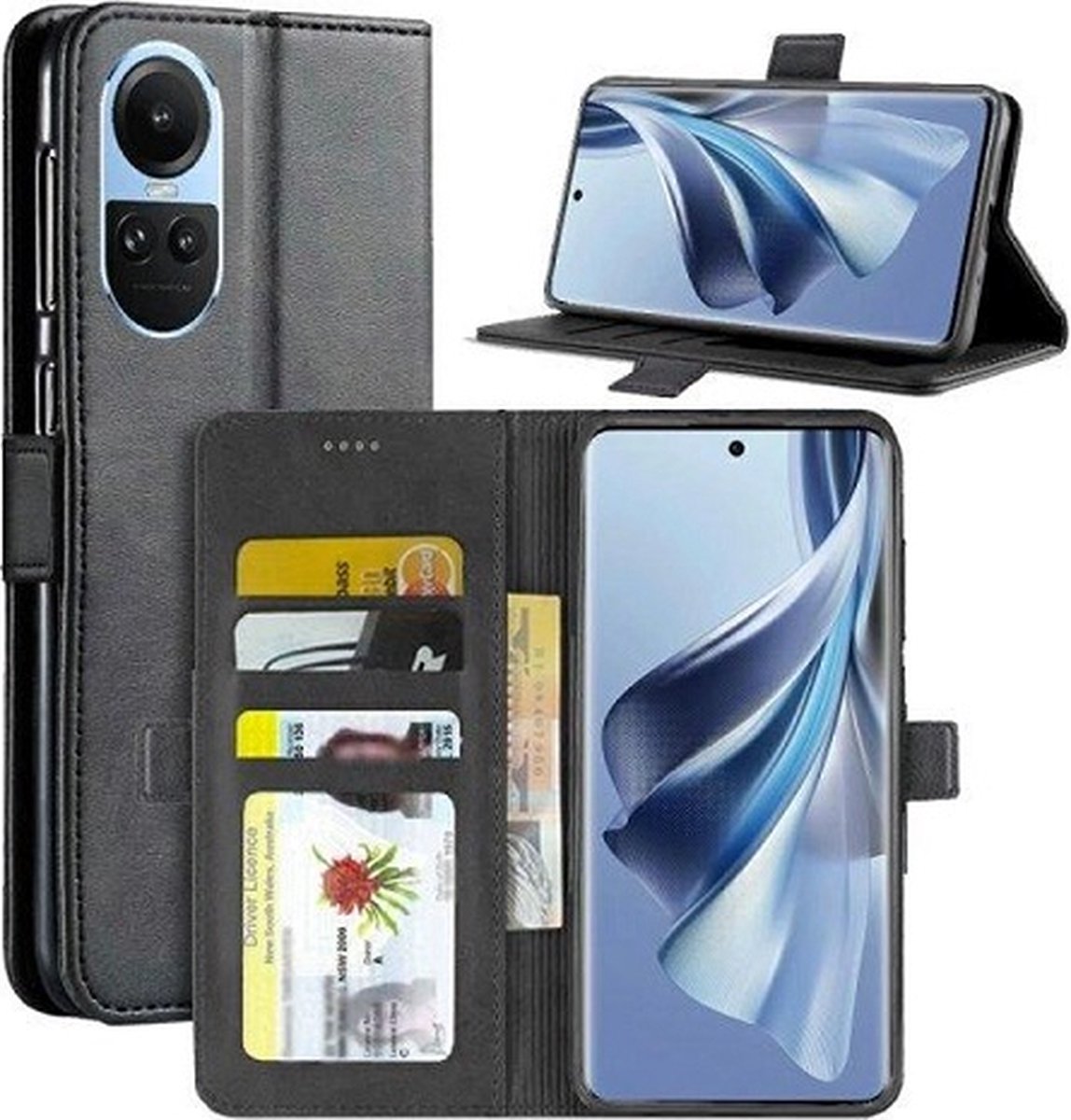 Oppo Reno 10 Pro Hoesje Met Pasjeshouder Bookcase Zwart