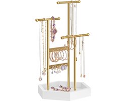 Sieradenstandaard met 4 onafhankelijke zones - Metalen frame - Oorbelarmband kettinghouder - Ringen goud en wit JJS003A01
