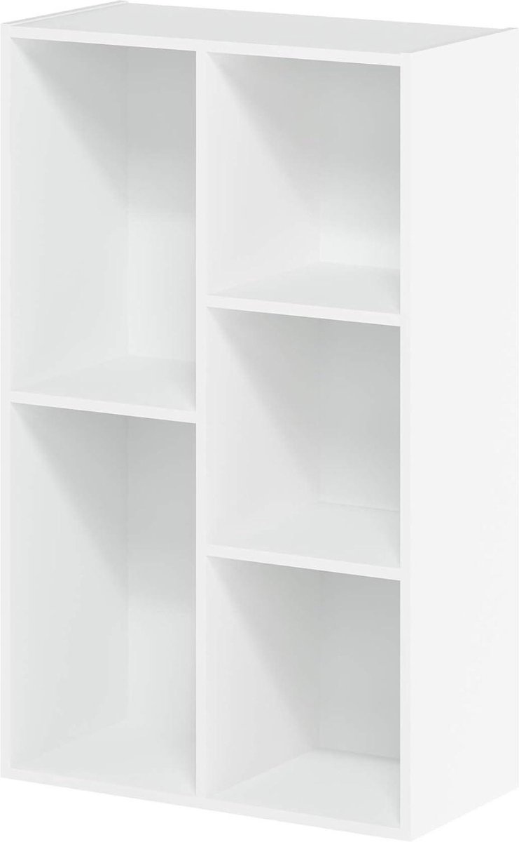 Image of 5-vaks open boekenkast hout wit 495 x 2398 x 80 cm met extra opbergruimte speelgoedkast