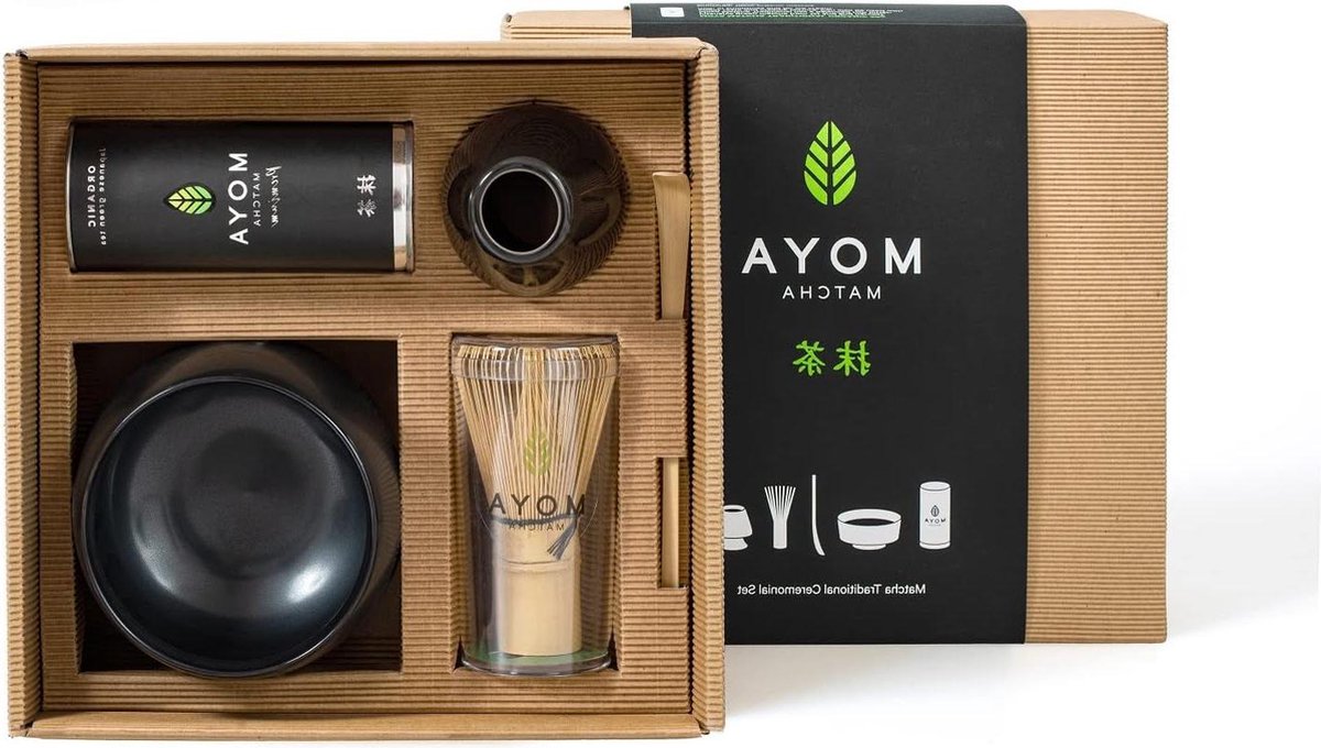Matcha set Ceremoniële kwaliteit Biologische Groene Thee Pakje van 30g - Kommetje - Klopper - Houder - Lepeltje - Volledige bereidingsset voor ceremoniële kwaliteit cadeau.