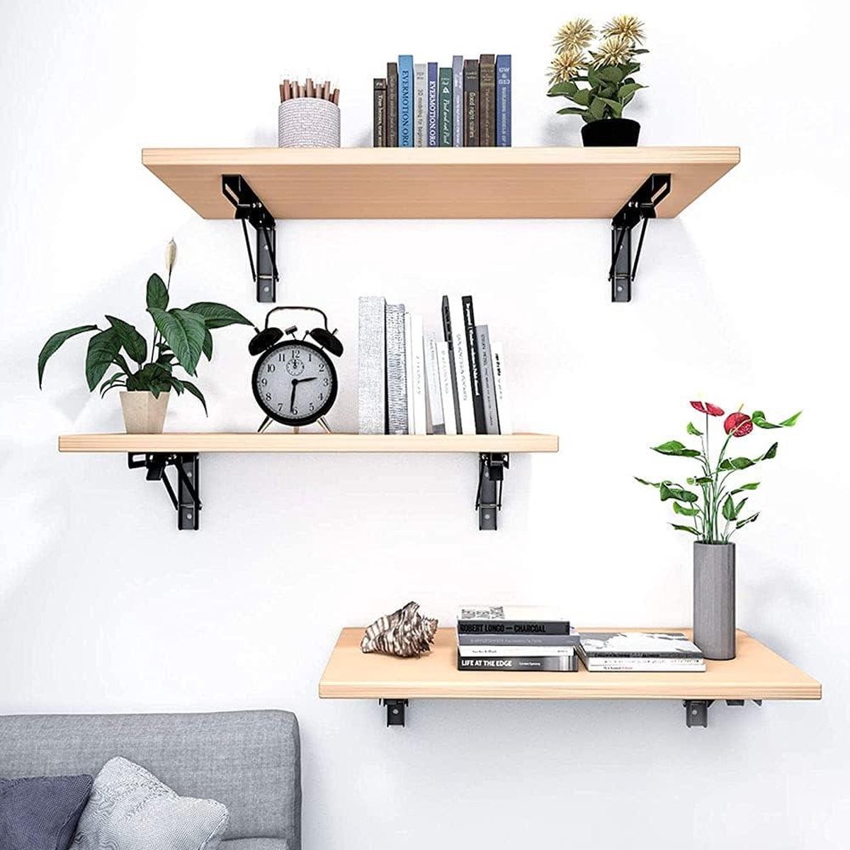 YUMORE Opvouwbare Plankbeugels 400mm Metalen Klapbeugel zwaar Belastbaar Planksteunen Wandmontage Vouwbeugel, Max 150Kg, L-hoek Inklapbare Plankdragers voor Zitbanken en Planken, zwart, 2 stuks YUMORE Opvouwbare Plankbeugels 400mm Metalen Klapbeugel zwaar Belastbaar Planksteunen Wandmontage Vouwbeugel, Max 150Kg, L-hoek Inklapbare Plankdragers voor Zitbanken en Planken, zwart, 2 stuks