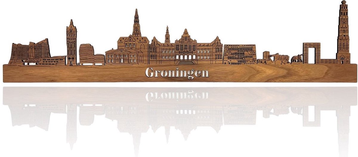 Skyline van Groningen - Notenhout - 110cm - Wanddecoratie van hout