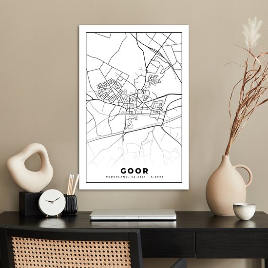Affiche Carte - Goor - Zwart - Wit - 40x60 cm