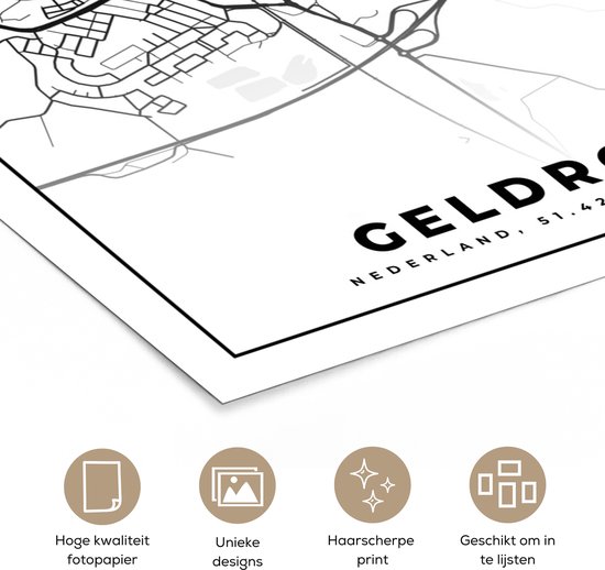 Poster Carte - Geldrop - Zwart - Wit - 120x180 cm XXL