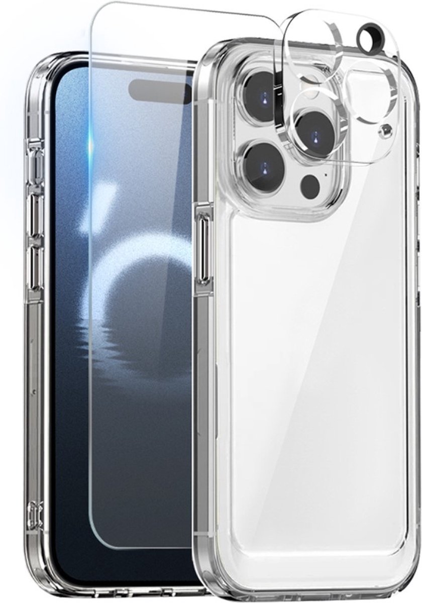 NORTHJO Hoesje - Geschikt voor iPhone 16 Pro Max Hoesje - NORTHJO 3-in-1 CombiDeal - Transparant TPU Hoesje met Glazen Screen Protector en Lens Protector - Transparant