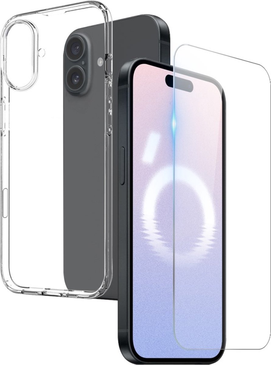 NORTHJO Hoesje - Geschikt voor iPhone 16 Hoesje - NORTHJO 2-in-1 CombiDeal - Transparant TPU Hoesje met Glazen Screen Protector - Transparant