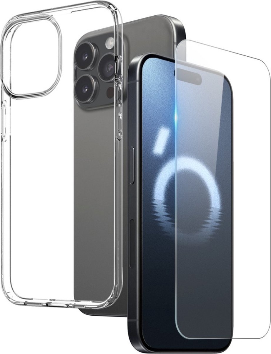 NORTHJO Hoesje - Geschikt voor iPhone 16 Pro Max Hoesje - NORTHJO 2-in-1 CombiDeal - Transparant TPU Hoesje met Glazen Screen Protector - Transparant