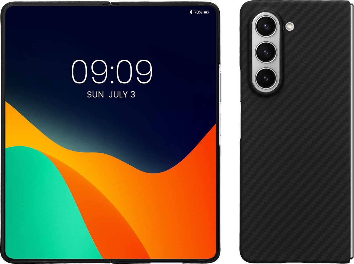 kalibri hoesje geschikt voor Samsung Galaxy Z Fold5 - aramidehoes voor smartphone - mat zwart