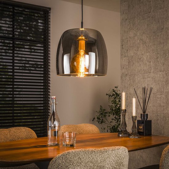 Hanglamp, plafondlamp, E27, met 5 vlammen, industriële lamp van hout en metaal, in