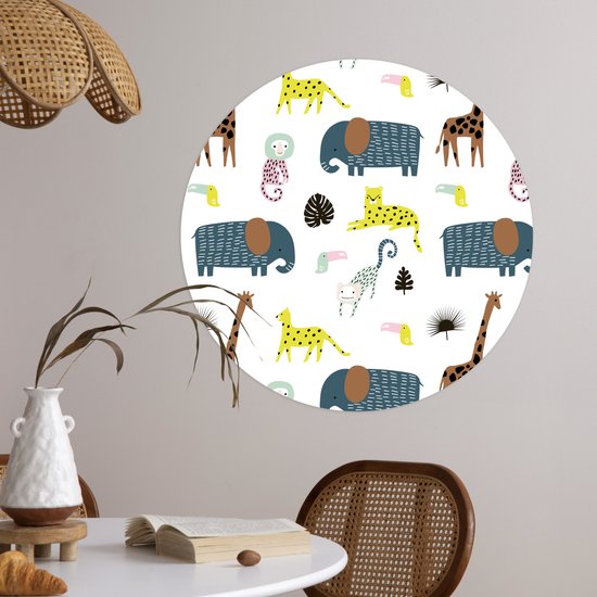 WallCircle® - Cercle de papier peint 50x50 cm - Stickers muraux Jungle - Animaux - Singe - Cercle mural - Accessoires chambre d'enfant - Décoration chambre bébé - Cercle mural autocollant