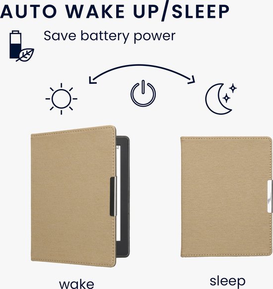 kwmobile e-reader hoesje geschikt voor Kobo Aura H2O Edition 2 hoes - E reader flip case met magneetsluiting - Ereader cover - Denim design in beige van Merkloos — afbeelding 2