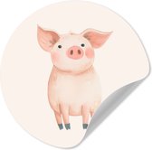 WallCircle® - Behangcirkel 30x30 cm - Muurstickers Varken - Roze - Dier - Pastel kleuren - Muurcirkel - Kinderkamer accessoires - Decoratie babykamer - Wandcirkel zelfklevend