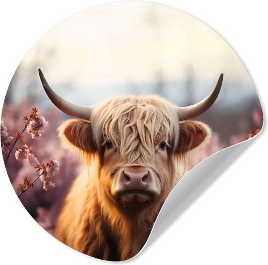 WallCircle® - Behangcirkel 50x50 cm - Muurstickers Schotse hooglander - Dieren portret - Bloemen - Dier - Muurcirkel woonkamer - Wandcirkel slaapkamer - Kamer decoratie zelfklevend - Muurdecoratie accessoires