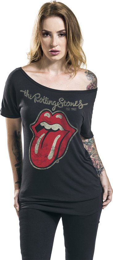 T-shirt noir des Rolling Stones, The Plastered Tongue, taille L
