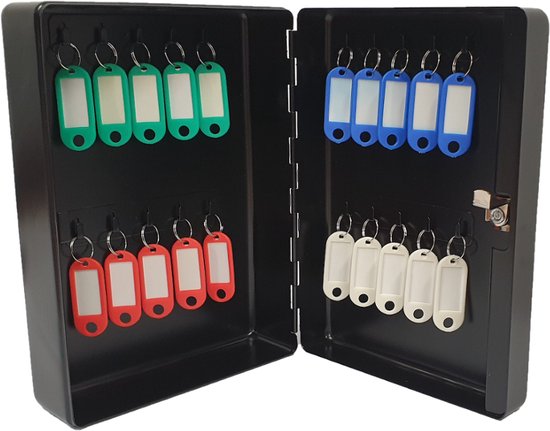Armoire à clés - Keysafe - Coffre à clés avec porte-clés et serrure à cylindre noir (20 crochets)