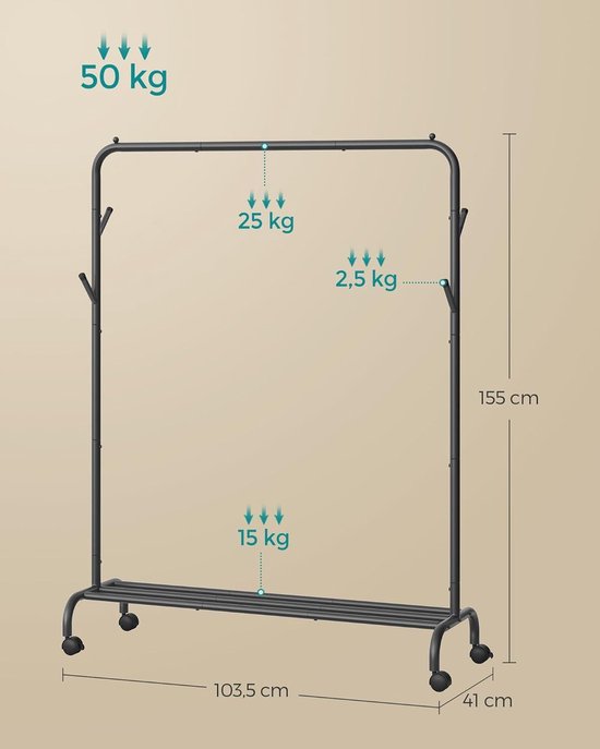 Songmics kledingrek op wielen - Kledingrekken